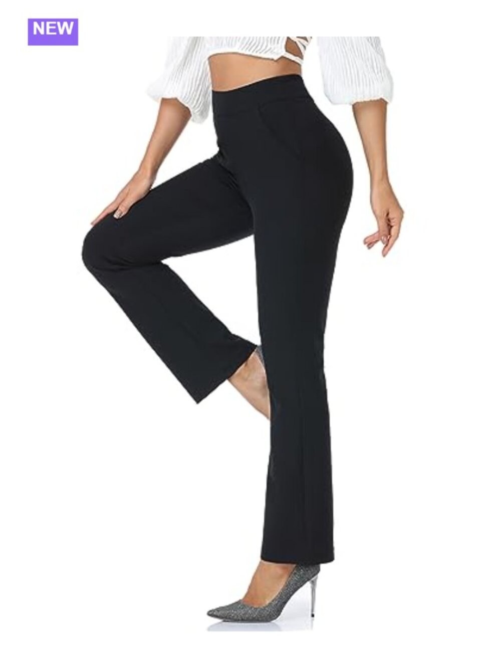 High Waisted Bootcut Dress Pants Pull On Yoga Work Slacks with Pockets